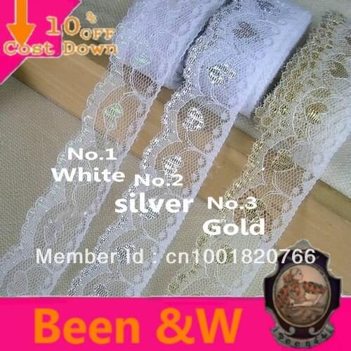 Free Shipping !20meter Diy Accessories - White Silver Shallow Gold Small Heart Lace Decoration 2.7cm