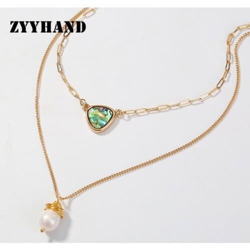 Natural Abalone Shelll Women Pendant Necklace Triangle Shape Golden Cross Chain Wrap Pearl Girl Simple Anniversary Jewelry