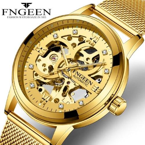Mechanical Watches for Men Hodinky Steel Mesh Band Hollow Wristwatch Diamond Luminous Male Clock Hour Tourbillon Automatic Watch