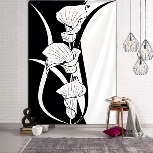 Black and White Magnolia Tapestry Wall Hanging Astrology Divination Bedspread Beach Mat Hippie Decor Wall Cloth Boho Decor