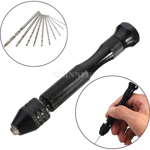 DHL 50 sets Micro Aluminum Hand Drill With Keyless Chuck +10x High Speed Steel Twist Drills Rotary Tools Wood Drilling