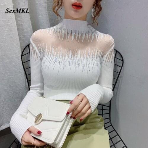 Elegant Long Sleeve Winter Sweaters Womens 2020 Fashion Casual Hollow Out Knitted Pullovers Women Korean Clothing White Sweater