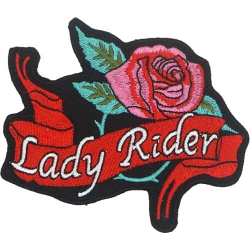 ROSE LADY RIDER iron on hook backing funny punk rock embroidered biker motorcycle patches for vest