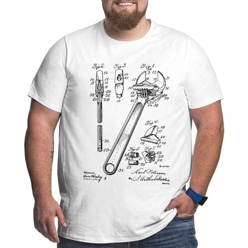 Wrench Patent Drawing T-Shirt for Men Opener Fix Engineer Tool Big Tall Tee Shirt T Shirts Plus Size Big Size Large 4XL 5XL 6XL