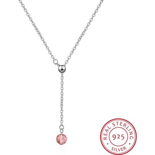 Hot Fashion Natural Strawberry Crystal Moonstone Bead Tassel Necklace For Women 925 Sterling Silver Necklace S-N279