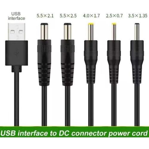 USB Male to 3.5×1.35、4.0×1.7、5.5×2.1、5.5×2.5mm DC Barrel Jack Power Cable AC plug Transfer Connector Charger interface converter