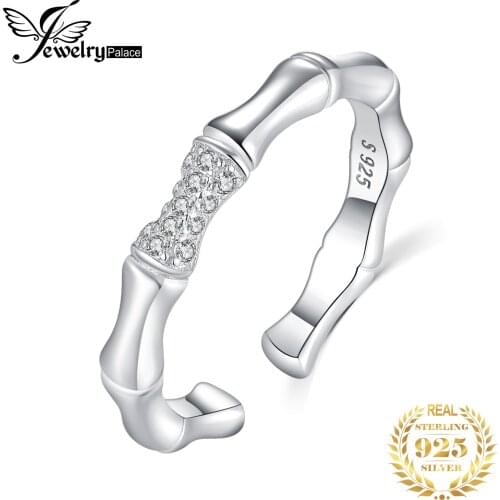 JewelryPalace Bone 925 Sterling Silver Cubic Zirconia Open Adjustable Ring Band Stackable Cuff Wrap Finger Rings for Women