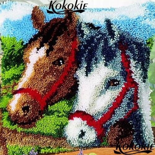 Latch Hook Pillow Kits cushion blanket horse printed cartoon Cross-stitch Unfinished Embroidery Pillowcase Crocheting Rug Kits