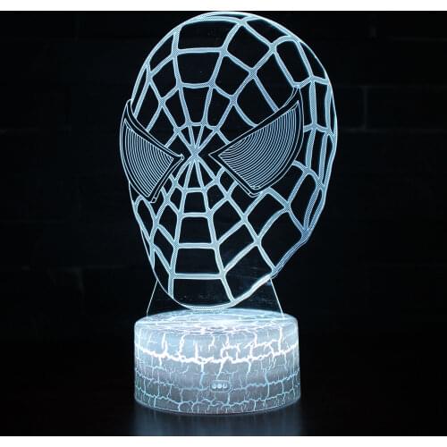Spider Man Mask Marvel Avengers Figure Acrylic 3D Illusion LED Lamp USB Colourful NightLight Model Toys for Kids Christmas Gift