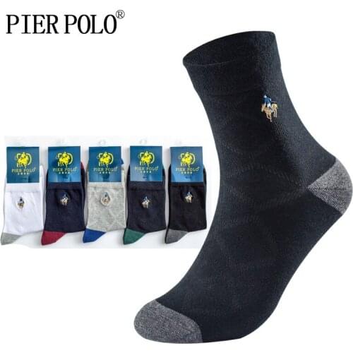 PIERPOLO Men Socks Design High Quality Brand Socks Men Cotton Happy Winter Socks Business Embroidery Warm Dress Socks