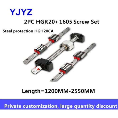 1605ball screw linear guide kit HGR20 linear guide slider complete steel protection HGH20CA square slider length = 1200MM-1150MM