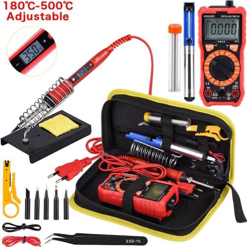 JCD 80W Soldering iron kit LCD Adjustable Temperature AC/DC Digital multimeter with Flash light Solder Iron welding Repair Tools