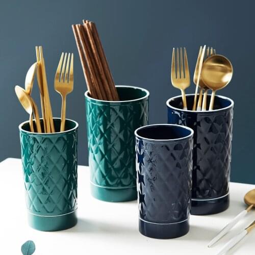 Nordic Ceramic Chopsticks Holder Household Tableware Draining Storage Rack Creative Simple Spoons Forks Shelf Kitchen Organizer