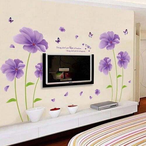 Very nice Purple flowers wall sticker PVC Material DIY wall decals For Living room sofa background wall bedroom decor sticker
