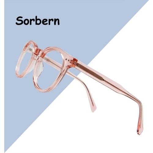 Handmade Acetate Eyeglasses Frames Women Transparent Pink Vintage Round Glasses Frame For Men Prescription Myopia Glasses Optics