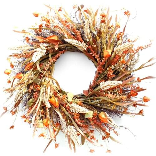 Fall Wreath Elegantly Home Decoration Vivid Artificial Autumn Wreath with Yellow Leaves for Door Indoor Wall Wedding Window