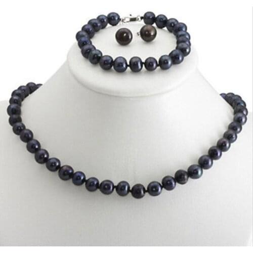 Brand New High Quality Fashion Picture 8-9mm Genuine Natural Akoya Cultured Pearl Necklace Bracelet Earring Jewelry Set