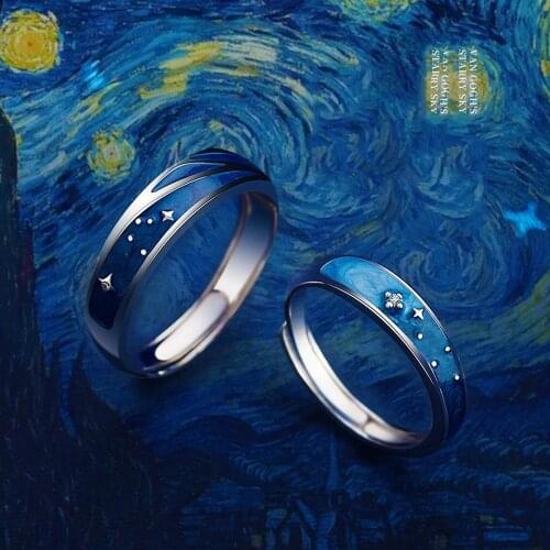 2021 Couple Rings Starry Night Van Gogh Never Fade Couple Rings Sun Moon Women Man Lovers Romantic Promise Art Ring