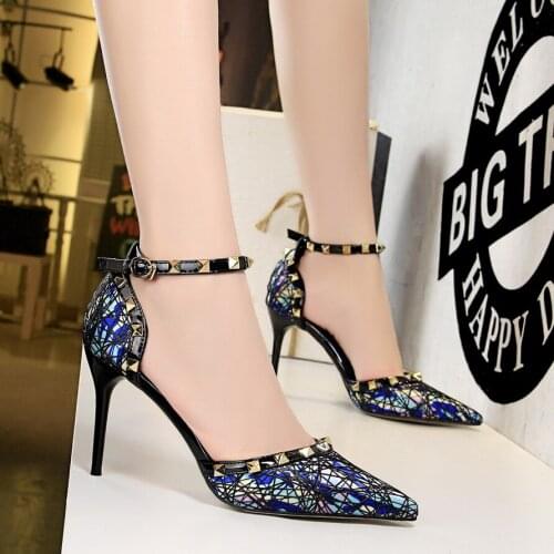 2020 Sexy Women Summer 9cm High Heels Size 40 Sandals Wedding Scarpins Glitter Stripper Fetish Stiletto Bridal Blue Pumps Shoes