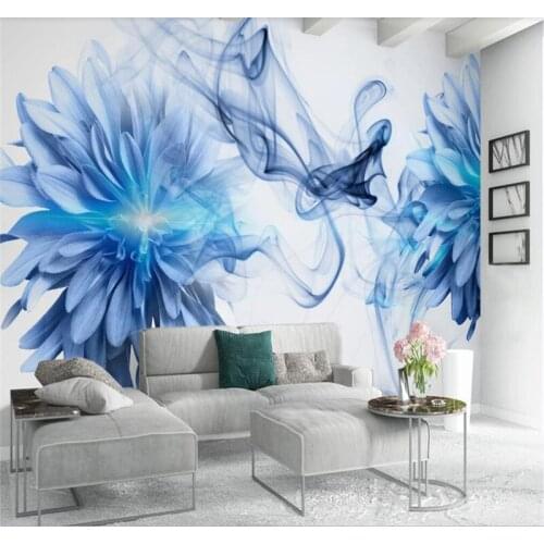 Professional custom wallpaper modern minimalist abstract smoke blue flowers bedroom background wall