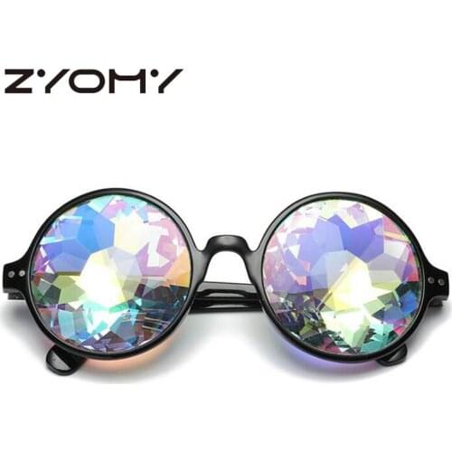 Q Psychedelic Prism Female Glasses Round Goggle Kaleidoscope Sunglasses Mosaic Color Women Party Prom Dress Cool Sunglasses