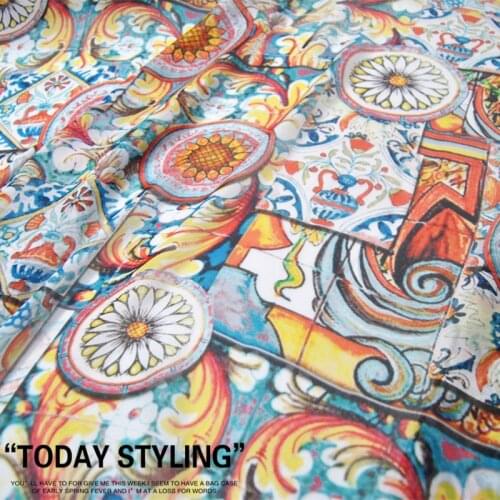 LEO&LIN Large Wide Orange White Blue Irregular Decorative Pattern Silk Chiffon 100% Silk Clothing Cloth Fabric DIY patchwork