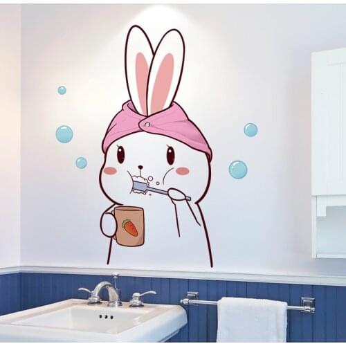 [SHIJUEHEZI] Cartoon Rabbit Wall Stickers DIY Animal Mural Decals for House Kids Rooms Baby Bedroom Wardrobe Decoration