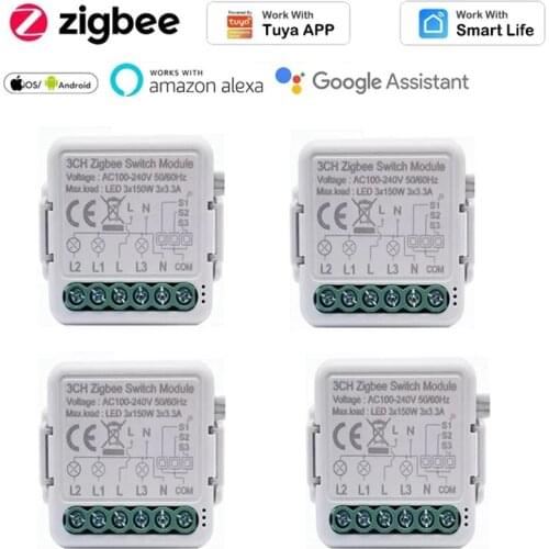 Tuya Smart Zigbee On-off Device MINI 3-way Dual-control Concealed Switch Modification Smart Switch 3CH Zigbee Switch Module
