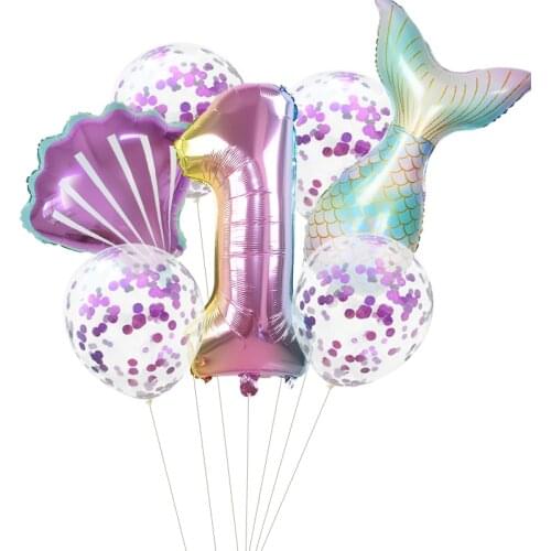 Mermaid Birthday Balloons Cartoon Number Foil Balloon Baby Shower Ballon for Kids First Birthday Party Favors Decor Supplies
