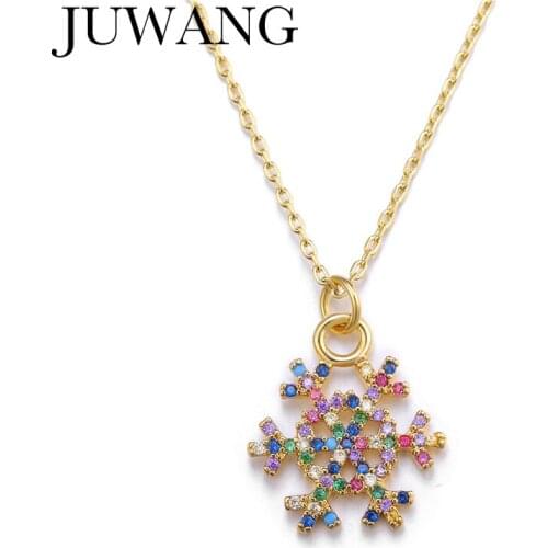 Fashion lady Crystal Snowflake AAA Zircon Flower gold Necklaces & Pendants Chain for Women girls Wedding Jewelry