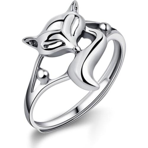 MloveAcc Solid 925 Sterling Real Silver Animal Fox Shape Finger Rings for Girls Women Birthday Gift Fine Jewelry