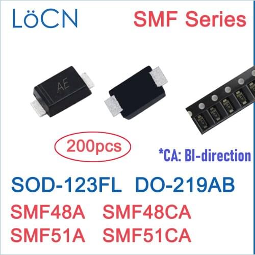 200PCS SMF48A SMF48CA SMF51A SMF51CA SOD-123FL DO-219AB SMF 48V 51V ESD Protection TVS DIODE LoCN SMF48 SMF51 SMF5.0~170