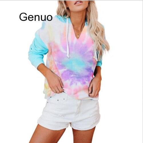 2020 Women Autumn Sweatshirt Casual Tie-dye Loose Plus Size Women Hoodies Shirt High Fashion Harajuku Hooded Sweatshirt Femme