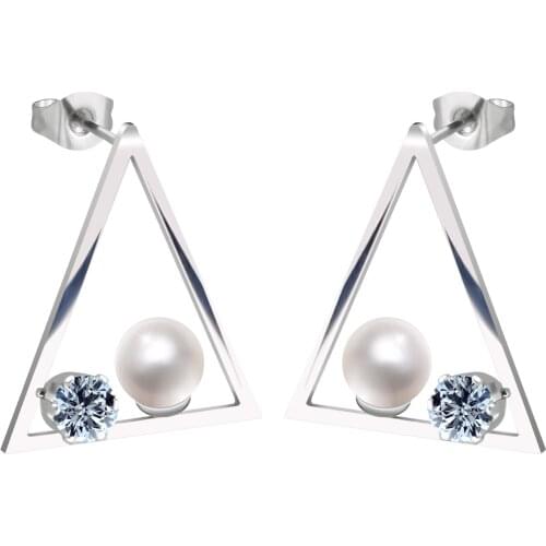 2021 New Korea Fashion Geometric Earrings Triangle Design Stainless Steel Earrings Stud Crystal Pearl Earrings Jewelry Brincos