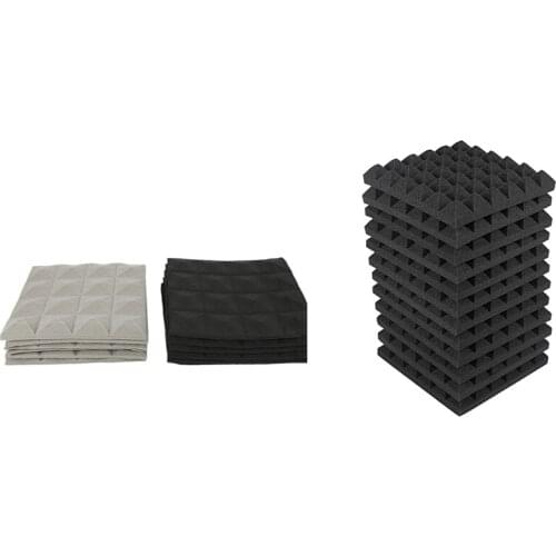 24 Pcs Foam Tiles Soundproofing Foam Panels Studio Sound Padding 2 X 10 X 10 Inch, 12 Pcs Black-Grey & 12 Pcs Black