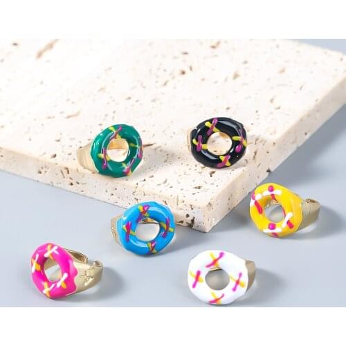 Hip Hop Enamel Doughnut Charm Big Women Rings Fashion Jewelry Colours Couple Rings for Men Open Simple High Quality