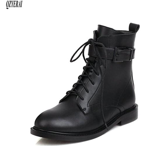 QZYERAI black silver Riding boots Female boots lace-up Womens boots Autumn and winter Womens shoes Size 34-43
