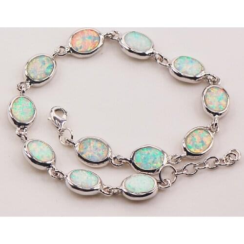 Free Shipping White Fire Opal 925 Sterling Silver Bracelet 7.5"+0.5" P83