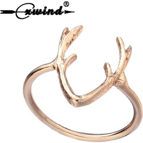 Cxwind New Deer Antler Ring Jewelry Fashion Animal Deer Horn Antler Rings For Women Lovely Finger Wrap Jewelry