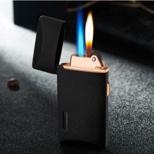 Double Fire Adjustable Straight Into The Blue Flame Variable Open Fmale Lighter Windproof Inflatable Double Fire Metal Lighter