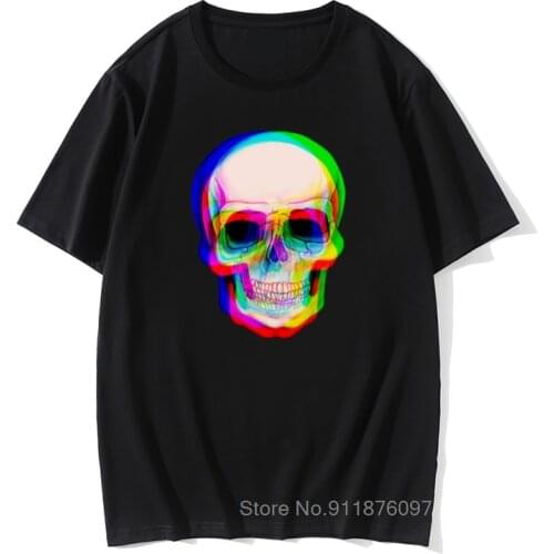 Vaporwave Neon Skull Techno Hipster T Shirts Aesthetic Skull Watercolor Rainbow Space Skull Funny Tshirt for Men Camisa