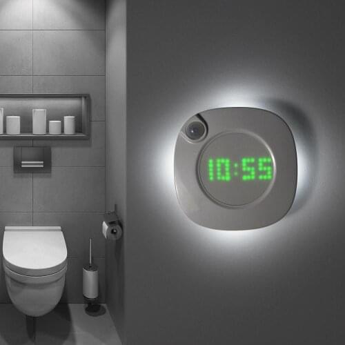 Induction Night Light with Clock Battery Lamp with Motion Sensor LED Light for WC Bathroom Bedroom Closet Magnetic Wall Lamps