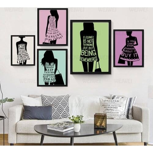 Canvas Painting Cute Girls Fashion Shopping Quotes Nordic Posters Wall Decor Wall Art Picture Room Decor Home Decor JENKINS