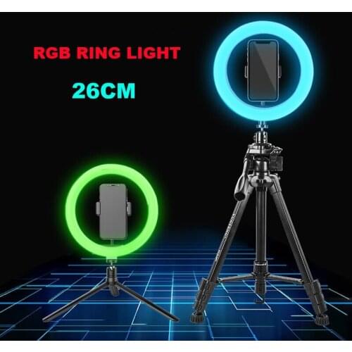 26CM RGB Ring Light 15 Colors with Mini Tripod Stand Phone Holder For Tik Tok Makeup YouTube Video Photography Lamp