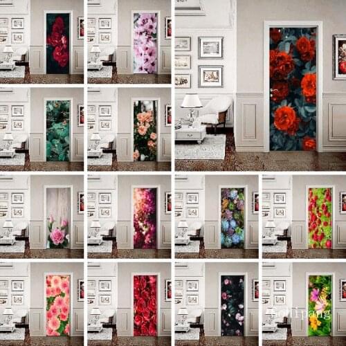 Beautiful Flower And Plant Door Sticker Self Adhesive Waterproof Removable Wallpaper Vinyl Wall Decal Posters Home Door Decor