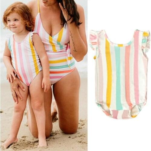 1-5Years Toddler Infant Baby Girl Kids Stripe Bikini Swimwear Swimsuit Bathing Beachwear