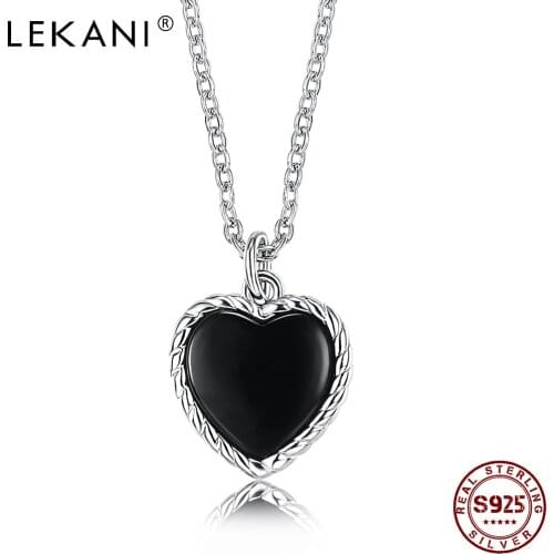 LEKANI Necklace For Women S925 Sterling Silver Heart Shape Pendent Necklace Simple Style Black Trendy Show You Fine Jewelry