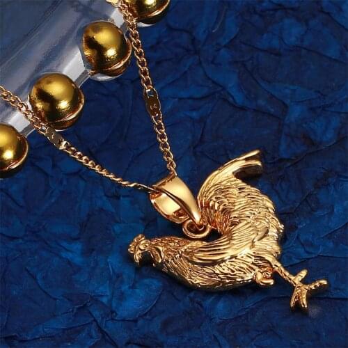 Trendy Women Gold Color Rooster Chicken Pendant Necklace Fashion Animal Chain Jewelry