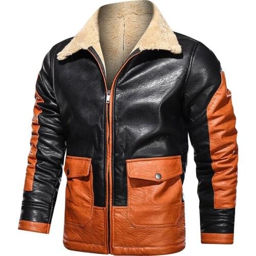 Brand Men Leather Jacket Winter Oversized Fleece Coat Splicing Loose Motorcycle Jacket Men Brand Clothing Outwear BF773