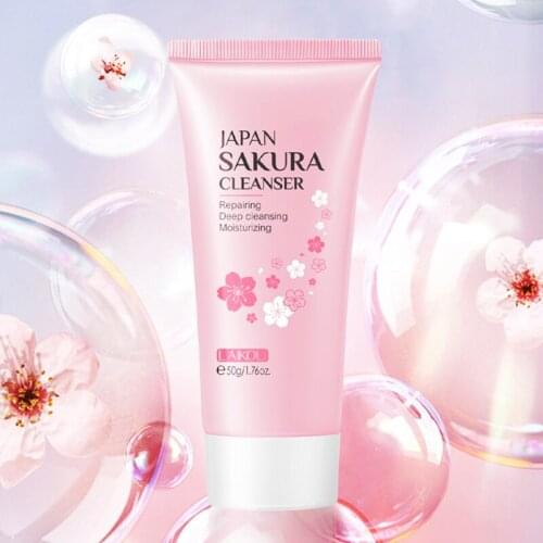 Sakura Gentle Cleansing Facial Cleanser Shrink Pores Deep Clean Oil Control Remove Blackhead Moisturizing Face Cleaner Skin Care